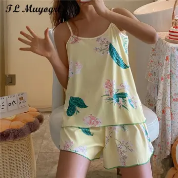 Pajamas For Women Summer Solid Sleepwear Cotton Pyjamas Set Tank Top Shorts  Cute Underwear Set Soft Sleeveless Nightwear