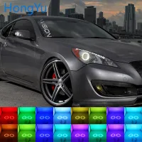 ไฟหน้าหลายสี RGB LED นางฟ้าตารัศมีแหวนตา DRL RF การควบคุมระยะไกลสำหรับ Hyundai Genesis Coupe 2010-2014อุปกรณ์เสริม