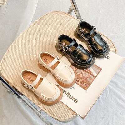 Children Leather Shoes for Girls Black Beige Flats for School Party Wedding Fashion Kids Shoes Classic Vintage 2023 Spring New
