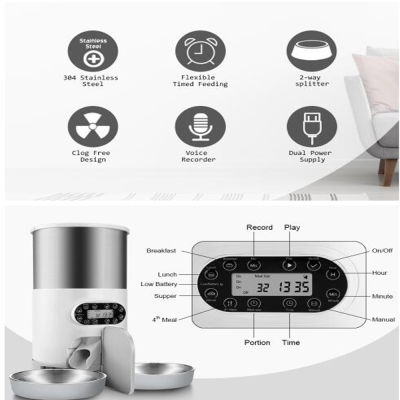 Automatic Dog Or Cat Feeder Pets Dry Food Dispenser Double Bowls for Two Cats Puppy Dogs With WiFi Timing Feeding Voice Recorder