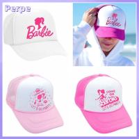 PERPE ตุ๊กตาบาร์บี้ หมวกเบสบอลตุ๊กตาบาร์บี้ สีชมพูอมชมพู ปรับได้ปรับได้ ตาข่ายหมวกแก็ป ทันสมัยและทันสมัย ดวงอาทิตย์ viser หมวกกันแดดมีตัวอักษร ผู้หญิงผู้ชาย