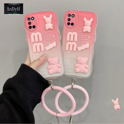 New Design For OPPO A52 A72 A92 Case 3D Cute Bear+Solid Color Bracelet Fashion Premium Gradient Soft Phone Case Silicone Shockproof Casing Protective Back Cover