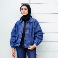 Jiniso Fuji er Jacket Oversize Blue Denim Crop Jacket