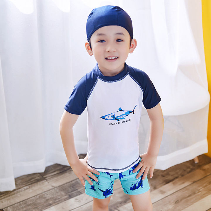Swimming Suit for Kids Boys Two Pieces Swimwear for Kids with Swim Cap ...