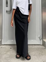 Spot parcel post2023 Summer Womens Clothing Imitation Acetate Satin Black Skirt Womens French Commuter Satin Drape Fishtail Skirt Long Skirt