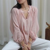 [Theremin] Eza top (white, butter, rose wood, baby blue) เสื้อคอจีนแขนยาว