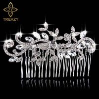 TREAZY Beautiful Floral Wedding Hair Jewelry Silver Plated Imitated Pearl Crystal Bridal Hair Combs for Women Hair Accessories