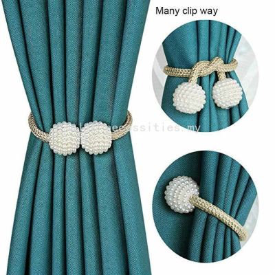 1Pcs Langsir Magnet Curtain Belt Rope Imitation Pearl Buckle Free Punch Back Clip