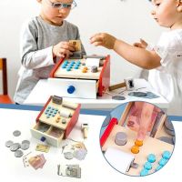 Pretend Toy Wooden Simulated Cash Register Mini Supermarket Cash Register Set Montessori Fun Childrens Toys And Gifts