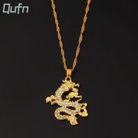 Chinese Dragon Pendant Necklaces for Women Men Gold Color Collares Jewellery Cubic Zirconia Mascot Ornaments Lucky Symbol Gifts