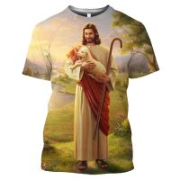 Christ Jesus Religion God 3d-printed Printed Mens T-shirt Crew Collar Polyester Loose Short Sleeve Streetwear Mens Casual Top