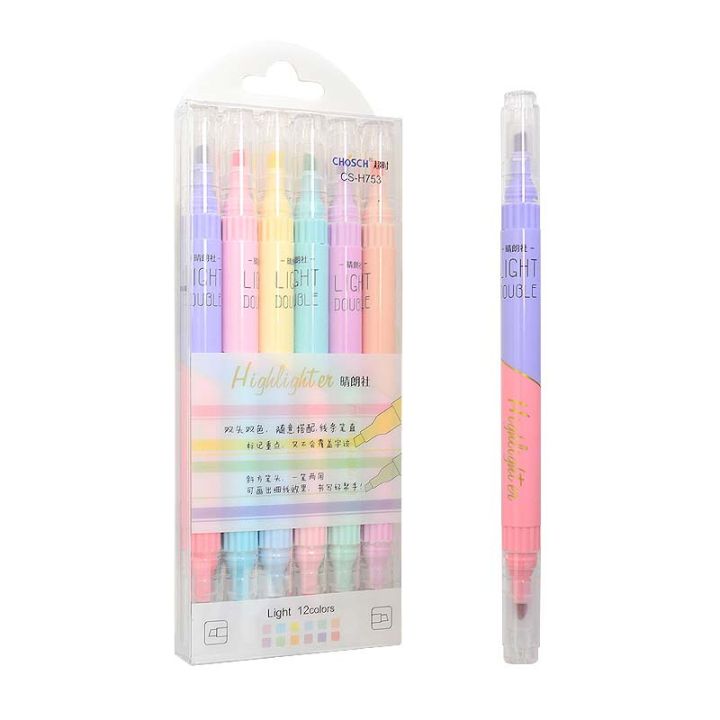 pcs-double-tip-highlighter-ปากกา-kawaii-candy-สีมังงะเครื่องหมาย-diy-journal-pastel-highlighter-ชุดเกาหลีเครื่องเขียน-yrrey