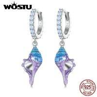 WOSTU 925 Sterling Silver Dreamy Conch Ear Clips 8mm Ear Buckle with opal Fine Jewelry For Women Girl Summer Vacation Party Gift