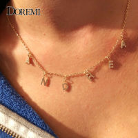 DOREMI Trendy 6mm Zircon Name Necklace for Women Girl Personalized Crystal Name Necklace Copper Pendant Plain Chain