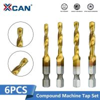 XCAN Hex Shank HSS Screw Compound Tap 6 32NC 1/4 20NC NC Standard Thread Tap Screw Drill Bit Set Machine Plug Tap Hand Tools