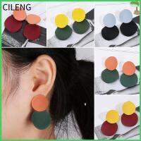 CILENG Elegant Autumn Winter Women Geometric Round Alloy Metal Drop Dangle Earrings Irregular Double Circle