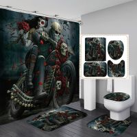 【CW】﹍✇  Shower Curtain Set Day of The Dead Couple Motorcycle Goth Bat Gothic