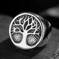 Vintage Gothic Viking Tree Of Life Yggdrasil Celtics Knotwork แหวนผู้ชายสแตนเลส Norse Amulet เครื่องประดับ Party Anel