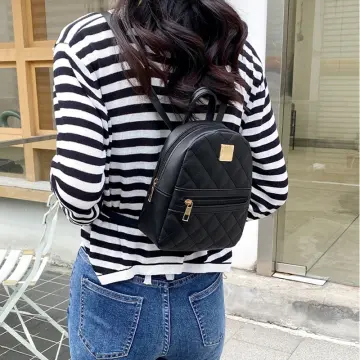 Rhombus Student Double-layer Backpack Women Fashion Swan Tassel