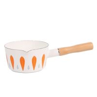 FQYL Enamel Small Milk Pot, Baby Food Cooking Pot, Frying Pan, Beautifully Patterned Soup Pot with Wooden Handle