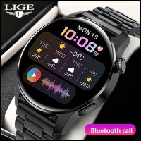 ZZOOI LIGE 2023 Full Circle Touch Screen Steel Band Luxury Bluetooth Call Men Smart Watch Waterproof Sport Activity Fitness Watch+Box