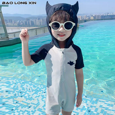 BAOLONGXIN ชุดว่ายน้ำสำหรับเด็ก ชุดว่ายน้ำพิมพ์ลายหูแมวการ์ตูนน่ารักชุดว่ายน้ำเด็กชายและชุดวันพีชหญิง