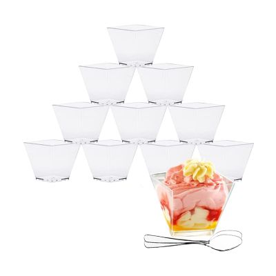 Dessert Cups 50Pcs Plastic Dessert Cups + 50Pcs Spoons Dessert Cups 2Oz/60Ml Reusable Plastic Dessert Cup Dessert