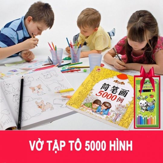 Sách Tập Tô 5000 Hình kèm bút màu có hướng dẫn vẽ cho bé | Lazada.vn