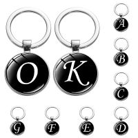 A-Z Initial Name Keychain For Women Man 26 English Letters Glass Round Charm Key Ring Bag Ornament Car Key Chain Accessories