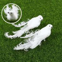 hot【DT】 Artificial Plastic Feather Doves Figurines Table Garden Hanging Decoration 1pc