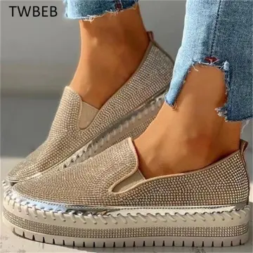 Women spring sequin glitter bling sneakers casual lace up flats casual  platform shoes