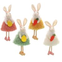 Easter Ornaments 4Pcs Cute Bunny Decorations Rabbit Doll Holding Egg and Carrot Multicolored