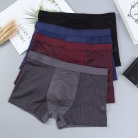 4Pcs/Lot Men Bamboo Underpants Mesh Breathable L-5XL Boxee Men Underwear Brief Underpants Male Sexy Solid Boxer Shorts