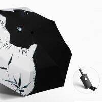 【Ink and green】 Super UV Protect UmbrellaWomen Thicken Black3Folding ของขวัญ Cat Parapluie Sunny Amp;