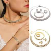 【lz】✶  1 conjunto colar pulseira brincos anel geométrico strass jóias brilhando brilhante brilho conjunto de jóias para o casamento