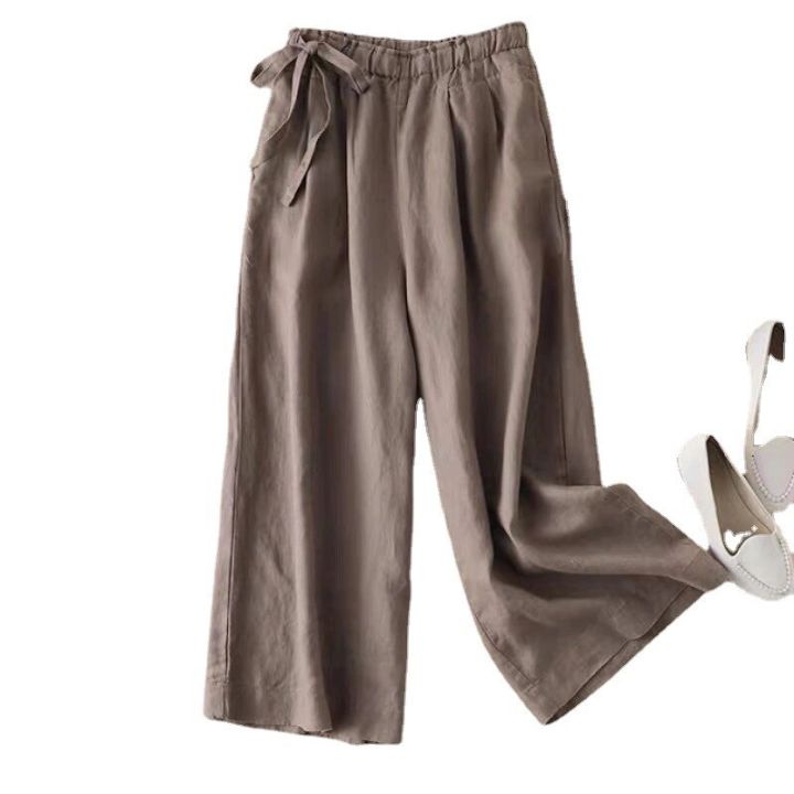 กางเกงจ็อกเกอร์-swr-020สำหรับผู้หญิงกางเกงลำลองฤดูร้อนสีพื้นผูกโบว์กางเกงขายาวกางเกงขาม้าผูกโบว์