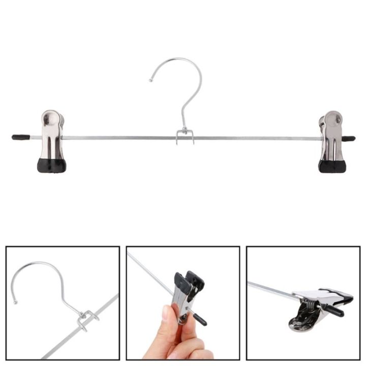 10pcs-stainless-steel-pants-skirt-racks-hanger-clothing-wardrobe-hangers-with-2-clips-adjustable-trousers-clamp-holder-container-clothes-hangers-pegs