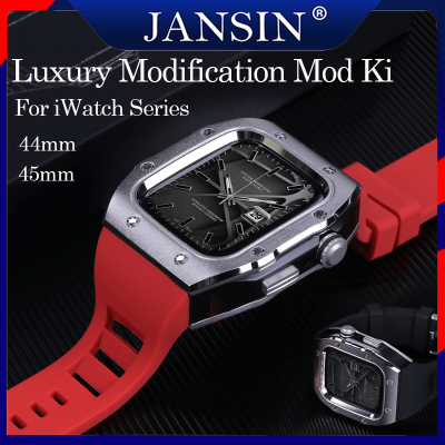 jansin สายนาฬิกาข้อมือซิลิโคน พร้อมเคส สําหรับ Apple Watch Series 8 7/6/SE/5 i Watch 45mm 44mm เคสนาฬิกาข้อมือ โลหะ สายซิลิโคน Mod Kit