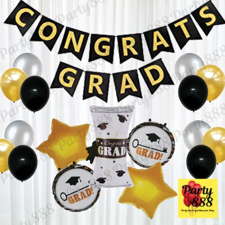 CONGRATS GRAD banner with Diploma shaped foil balloon HAPPY GRADUATION ...