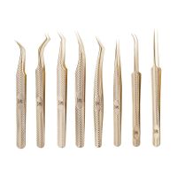 【cw】 2023 hot luckykey eyelash extension tools tweezers golden 【hot】