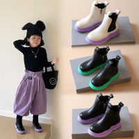 Girls Color Bottom Martin Boots 2022 Autumn New Children British Style Short Boots Boys Candy Color Thick-soled Leather Shoes