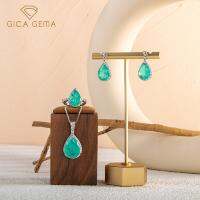 GICA GEMA 100 925 Genuine Silver Jewelry Set Rings Pendants Earrings Created Paraiba Blue Gemstone Promise Luxury Fine Jewelry