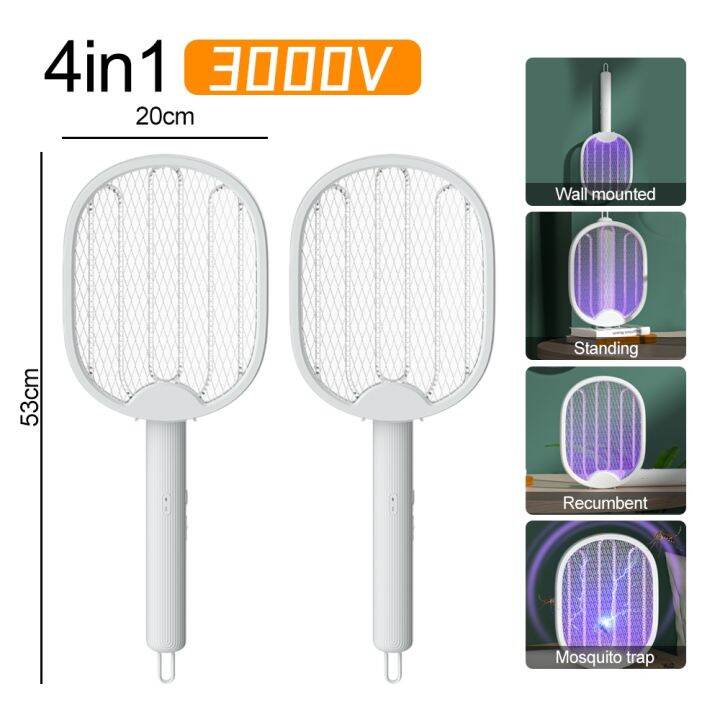 【CW】 4 in 1 Foldable Mosquito Fly Swatter Trap USB Rechargable Racket