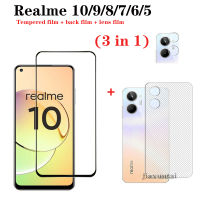 OPPO กระจกเทมเปอร์แบบ3-In-1 Realme 6i 10กระจกเทมเปอร์ OPPO Realme 10 9 8 7 6 5/Realme 9i 8i 7i 5i/กระจกนิรภัยป้องกัน10 9 8 7 6 5 Pro/Realme 10Pro + หน้าจอกระจกเทมเปอร์กระจกนิรภัยป้องกันเต็มพื้นที่ + ฟิล์มเลนส์กล้อง + ฟิล์มด้านหลัง