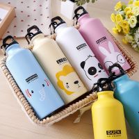 [COD] Printed cute animal belt buckle mountaineering kettle travel sports cup bicycle portable stainless steel aluminum refrigeration