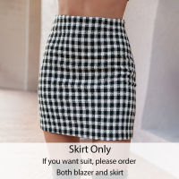 Simplee Office plaid doll collar blazer suits for women autumn Elegant checkered female suit with skirt Za pocket two piece sets