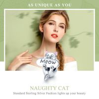 BAMOER Meow Cat Charm fit celet DIY Genuine 925 Sterling Silver SCC874