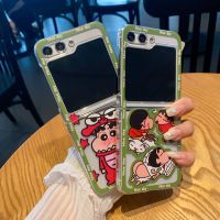 TJJ เคสฮาร์ดดิสก์ PC ลายอนิเมะน่ารักสีเทียน Shinchans พร้อมสร้อยข้อมือเคสโทรศัพท์สำหรับ Samsung Galaxy Z Flip 3 Z 4 Z Flip 5G