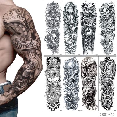 【YF】 Waterproof Temporary Tattoo Sticker Totem Geometric Full Arm Large Size Sleeve Tatoo Fake Tatto Body Art Tattoos for Men Women