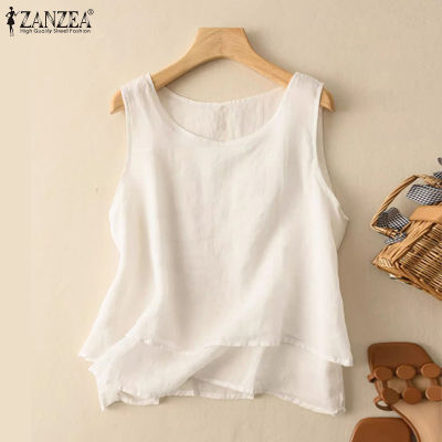 (สินค้ามาใหม่)(จัดส่งฟรี)Fancystyle ZANZEA แขนกุดแบบลำลองเสื้อยืดคอกลมวินเทจหลวมสูงต่ำ Camisoles #2